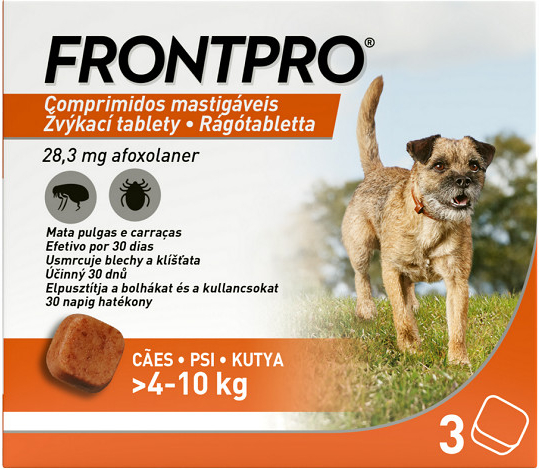 Frontpro S 28mg žuvacie tablety pre psy proti kliešťom a blchám >4–10kg 3 tbl