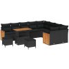 12-dielny set záhradnej pohovky s vankúšmi Čierny ratan Polyester Aka 12-dielny set záhradnej pohovky s vankúšmi Čierny ratan Polyester Aka