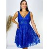 Dámske krátke spoločenské šaty s flitrami - modré - L Dámske krátke spoločenské šaty s flitrami - modré - L