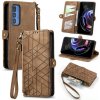 Peňaženkové kožené puzdro Geometric Zipper na Motorola Edge 40 - Hnedá Peňaženkové kožené puzdro Geometric Zipper na Motorola Edge 40 - Hnedá