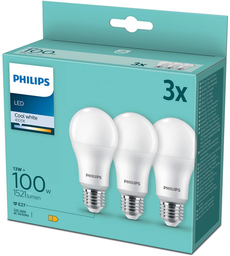 Philips LED 13W/100W 1521lm A67 E27 4000K CW FR ND 3-set