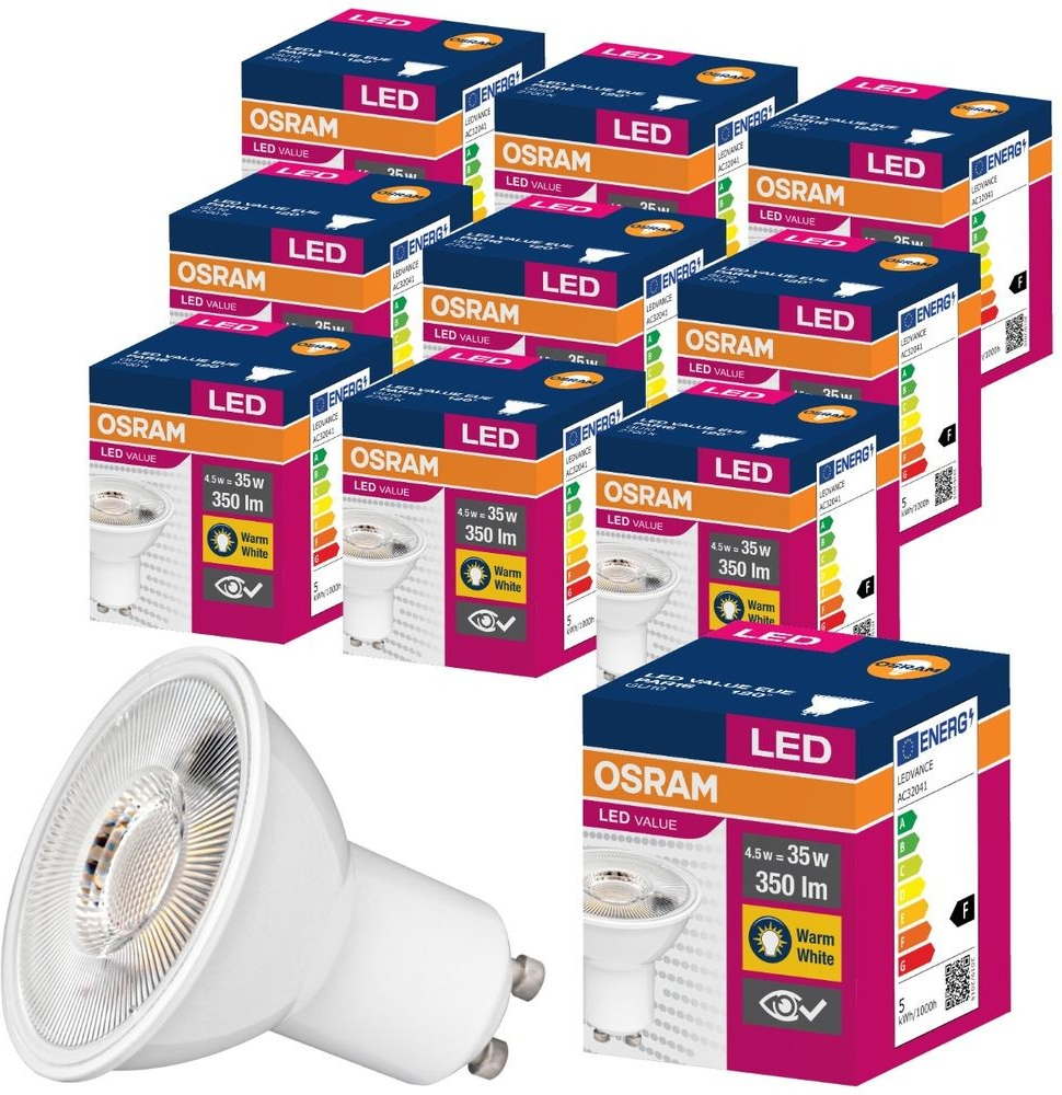 Osram 10x LED žiarovka GU10 4,5W = 35W 350lm 2700K Teplá biela 120°