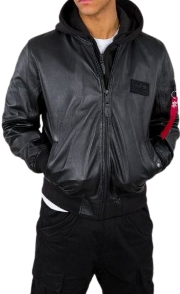 Alpha Industries prechodná kožená bunda pánska MA-1 D-Tec Leather LW black/black