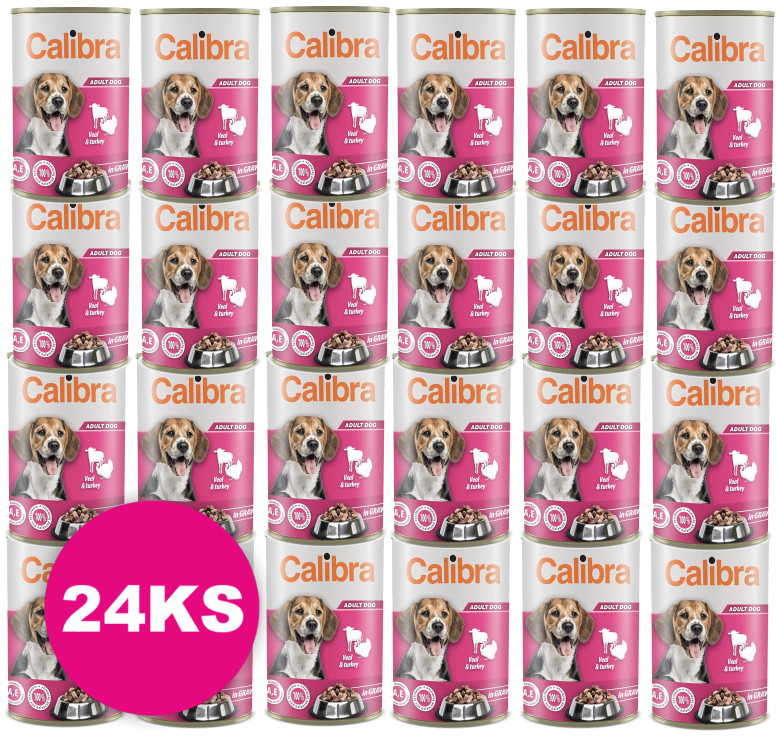 Calibra Dog Adult Teľacie & morčacie v omáčke 24 x 1,24 kg