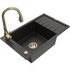 Mexen Elias granitový drez s 1 komorou s odkvapkávačom a kuchynskou batériou Savita, čierny/zlatý metalický Mexen Elias granitový drez s 1 komorou s odkvapkávačom a kuchynskou batériou Savita, čierny/zlatý metalický