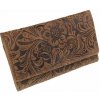 Dámska kožená peňaženka s gravírovanými kvetmi, 15 kariet