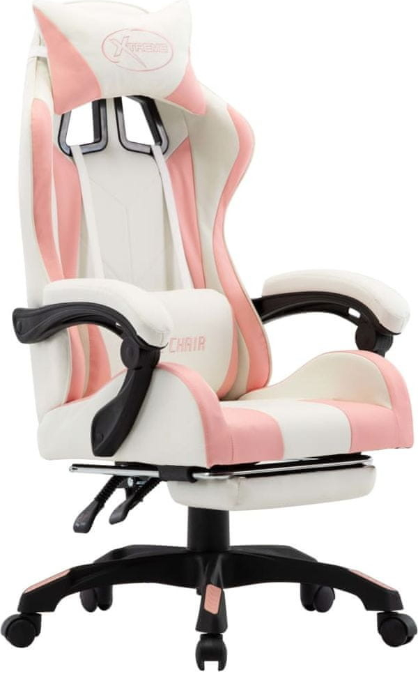 Vidaxl Herná stolička s opierkou na nohy, ružovo biela, umelá koža