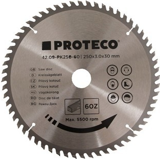 PROTECO 42.09-PK250-60 kotúč pílový s SK plátkami 250x3.0x30 60 zubov + redukcia 30/20 mm