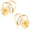 Šperky eshop puzetové náušnice zo zlata kontúra srdca s prekríženými líniami zirkón GG92.01