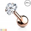 Šperky eshop - Piercing z 316L ocele do tragusu - číre srdiečko, 1,2 mm, priemer 4 mm, PVD U11.13 - Farba: Medená Šperky eshop - Piercing z 316L ocele do tragusu - číre srdiečko, 1,2 mm, priemer 4 mm, PVD U11.13 - Farba: Medená