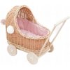 Prútený kočík pre bábiky, prírodný, nízky + brmbolce a ružové obšitie Prútený kočík pre bábiky, prírodný, nízky + brmbolce a ružové obšitie
