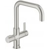 Červená páková umývadlová batéria GROHE Duo, DN 15, Supersteel 30097DC0 Červená páková umývadlová batéria GROHE Duo, DN 15, Supersteel 30097DC0