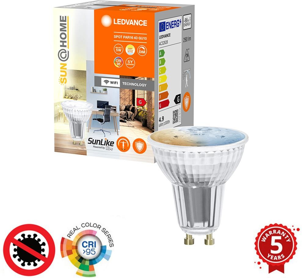 Ledvance LED žiarovka GU10 PAR16 4,9W 40W 268lm CCT 38° CRI95 SMART+ WIFI Stmievateľná SUNATHOME CLASSIC