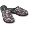 Wooline Dámske kožené šľapky čierne s kvetmi plná špička Wooline Dámske kožené šľapky čierne s kvetmi plná špička