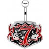 Šperky eshop - Oceľový piercing do pupku - tabuľka s kockami a číslom sedem AA21.22 Šperky eshop - Oceľový piercing do pupku - tabuľka s kockami a číslom sedem AA21.22