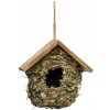 Búdka pre malé vtáky s lístím a drevenou strechou Búdka pre malé vtáky s lístím a drevenou strechou
