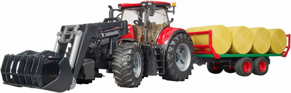 Bruder 3198 Traktor Case IH Optum 300 CVX s čelním nakladačem a přepravníkem na balíky