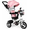 ECOTOYS Tříkolka se střechou a vodící tyčí růžová ECOTOYS Tříkolka se střechou a vodící tyčí růžová