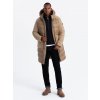 Ombre Men's long quilted jacket with large pockets - beige hnedá M Ombre 5902228979791 Ombre Men's long quilted jacket with large pockets - beige hnedá M Ombre 5902228979791