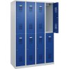Šatňová skriňa Basis C+P, 2-poschodová, 4 oddelenia, cylindrický zámok, 1200 x 1850 mm, modré dvere Šatňová skriňa Basis C+P, 2-poschodová, 4 oddelenia, cylindrický zámok, 1200 x 1850 mm, modré dvere