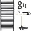 CERANO - Kúpeľňový radiátorový set Alberto - kombinované vykurovanie, termo tyč - bočné jednobodové pripojenie - 857W - čierna matná - 1380x650 mm CERANO - Kúpeľňový radiátorový set Alberto - kombinované vykurovanie, termo tyč - bočné jednobodové pripojenie - 857W - čierna matná - 1380x650 mm