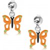 Šperky eshop - Puzetové náušnice, striebro 925, motýľ s oranžovými krídlami, výrezy, krištáľ PC18.05 Šperky eshop - Puzetové náušnice, striebro 925, motýľ s oranžovými krídlami, výrezy, krištáľ PC18.05