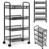 Čierny kovový policový organizér do kuchyne alebo kúpeľne, 4 police s kolieskami, ModernHome Čierny kovový policový organizér do kuchyne alebo kúpeľne, 4 police s kolieskami, ModernHome
