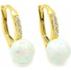 MYRO Náušnice zo žltého zlata s bielym opálom 7mm štyri zirkóny MYRO Náušnice zo žltého zlata s bielym opálom 7mm štyri zirkóny