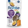 MONGE GIFT Meat Minis Hairball 50g mäsové pochúťky pre mačky proti tvorbe bezoárov losos so slivkou MONGE GIFT Meat Minis Hairball 50g mäsové pochúťky pre mačky proti tvorbe bezoárov losos so slivkou