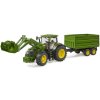 Bruder Traktor John Deere 7R 350 s čelním nakladačem a tandemovým přepravním přívěsem Bruder Traktor John Deere 7R 350 s čelním nakladačem a tandemovým přepravním přívěsem