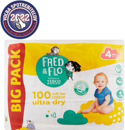 Tesco Fred & Flo Ultra Dry plienky 4 Maxi 100 ks