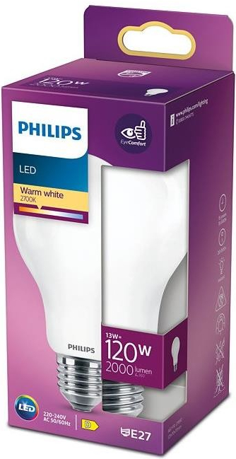Philips LED žiarovka 1x13W E27 2000lm 2700K teplá biela, matná biela, EyeComfort