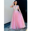 Dámske dlhé luxusné ružové spoločenské šaty s flitrami - L Dámske dlhé luxusné ružové spoločenské šaty s flitrami - L
