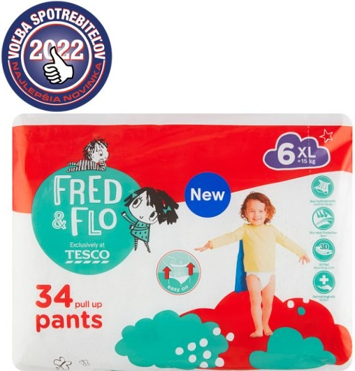 Tesco Fred & Flo Ultra Dry plienkové nohavičky 6 XL 34 ks