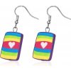 Šperky eshop - Náušnice z materiálu FIMO - dúhový obdĺžnik s bielym srdiečkom, háčiky Z26.19 Šperky eshop - Náušnice z materiálu FIMO - dúhový obdĺžnik s bielym srdiečkom, háčiky Z26.19