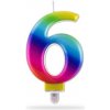 TORO Tortová sviečka číslica 6 zapichovacia 8cm dúhová TORO Tortová sviečka číslica 6 zapichovacia 8cm dúhová