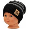 Baby Nellys jesenná/zimní prúžkovaná čiapka čierno/sivá Baby Nellys jesenná/zimní prúžkovaná čiapka čierno/sivá