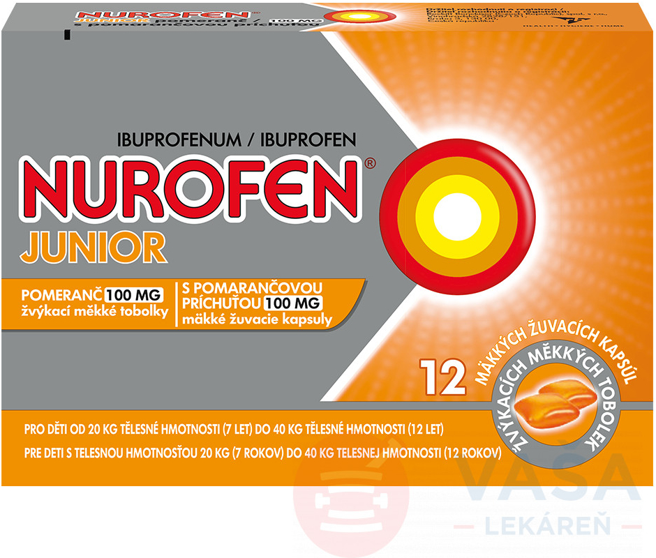 Nurofen Junior s pomarančovou príchuťou 100 mg cps.mdl.12 x 100 mg