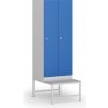 Šatníková skrinka S1 s lavičkou, 2 oddiely, 1875 x 600 x 500/800 mm, cylindrický zámok, modré dvere Šatníková skrinka S1 s lavičkou, 2 oddiely, 1875 x 600 x 500/800 mm, cylindrický zámok, modré dvere