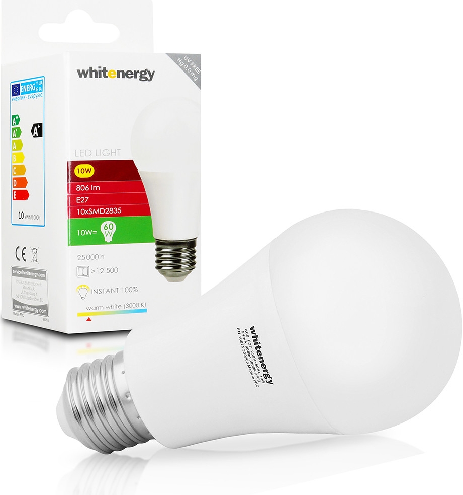 Whitenergy Led žiarovka SMD2835 A60 E27 10W biela mliečna