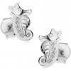 Šperky eshop - Puzetové náušnice - striebro 925, malý morský koník zdobený zirkónmi a výrezmi G23.09 Šperky eshop - Puzetové náušnice - striebro 925, malý morský koník zdobený zirkónmi a výrezmi G23.09