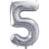 PartyDeco Fóliový balón narodeninové číslo 5 strieborný 86cm