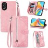 Peňaženkové kožené puzdro Flower Zipper na Oppo A38 - Ružová Peňaženkové kožené puzdro Flower Zipper na Oppo A38 - Ružová