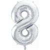PartyDeco Fóliový balón číslo 8, 86cm strieborný PartyDeco Fóliový balón číslo 8, 86cm strieborný