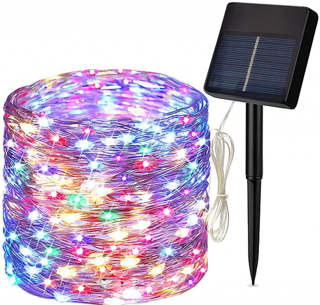 Dampod Solárne vianočné osvetlenie drôt 100 LED 12 m vonkajšie multicolor