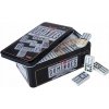 Domino DOUBLE 12 s farebnými bodkami v kovovej krabičke. 91 ks Domino DOUBLE 12 s farebnými bodkami v kovovej krabičke. 91 ks