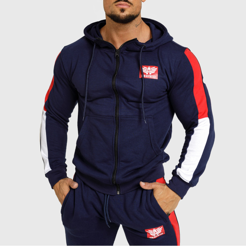 Iron Aesthetics Tricolora Mikina s kapucňou a zipsom navy