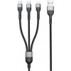 DeTech DE-52UCL dátový kábel, 3v1, USB na 2× Type-C, Lightning, 1.0 m – čierna DeTech DE-52UCL dátový kábel, 3v1, USB na 2× Type-C, Lightning, 1.0 m – čierna