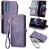 Peňaženkové kožené puzdro Geometric Zipper na Motorola Edge 40 - Fialová Peňaženkové kožené puzdro Geometric Zipper na Motorola Edge 40 - Fialová