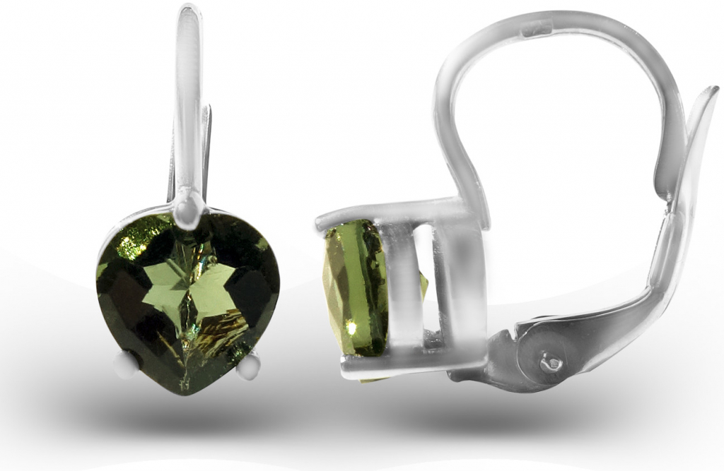 A-B Silver heart-shaped earrings with vltavin moldavite CS-NK1362M